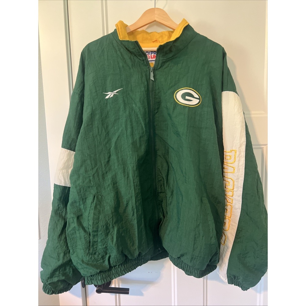 Reebok Jacket Men's XL Green Bay Packers Windbreaker Full Zip Pro Line Vintage
